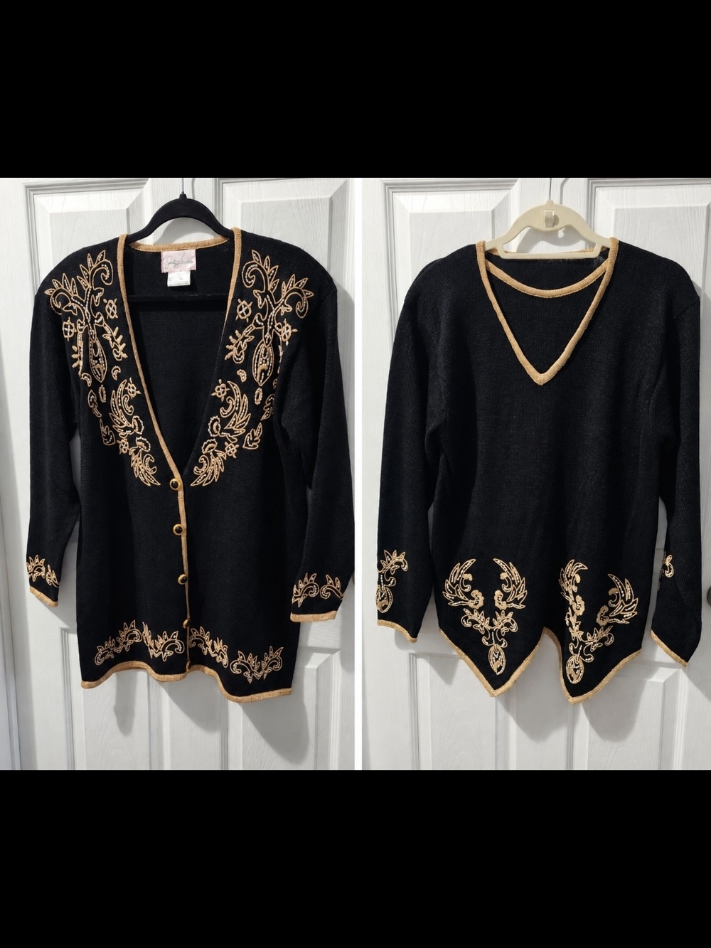 Vintage Embroidered Beaded 2 Pc Sweater Cardigan Set Large Grannycore Hoilday